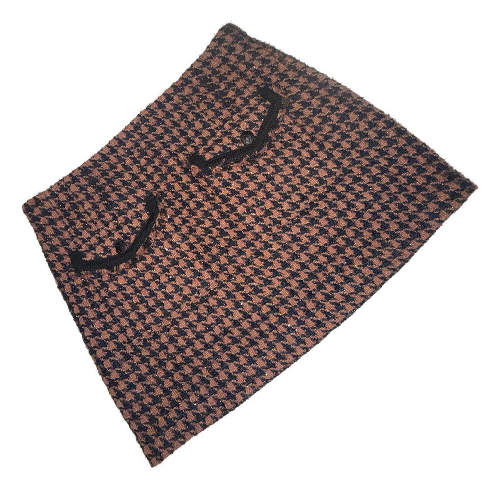 Veronica Beard Houndstooth Tweed Mini Skirt Brown Black Size 10 High Waist Lined - Picture 2 of 9